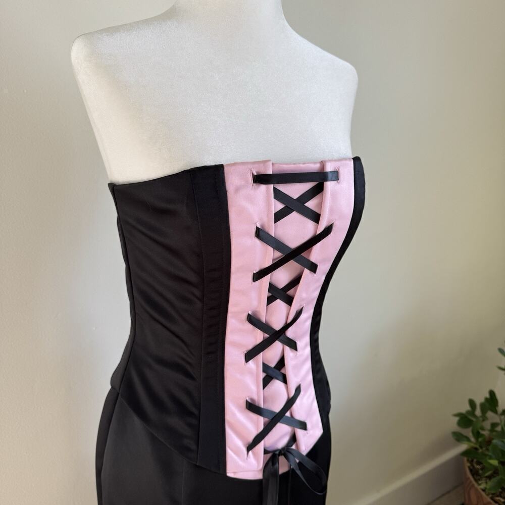 Vtg Jessica McClintock Gunne Sax Corset Lace Up Black 4 5 6 Strapless Gown Dress - Picture 3 of 14